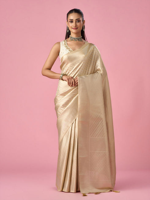 Mohey Cream Silk Saree with Weave Design