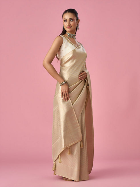 Mohey Cream Silk Saree with Weave Design