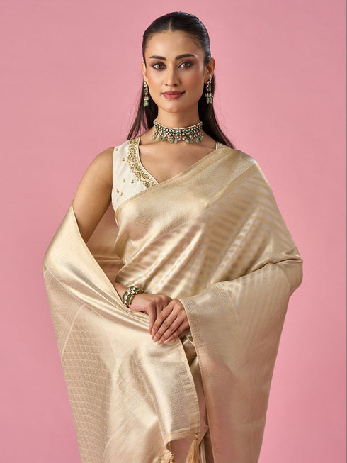 Mohey Cream Silk Saree with Weave Design