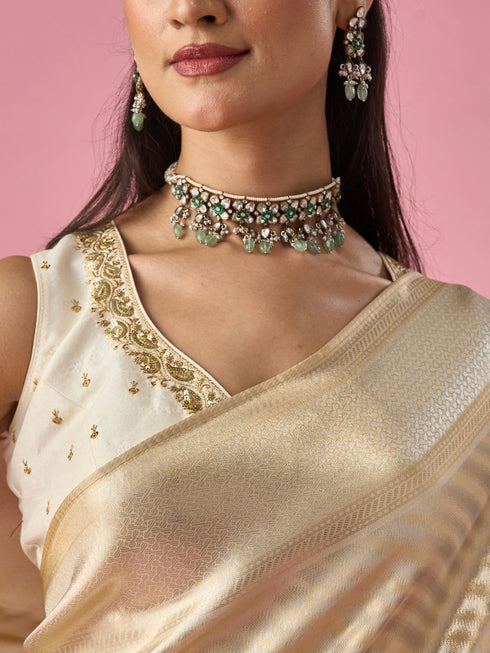 Mohey Cream Silk Saree with Weave Design