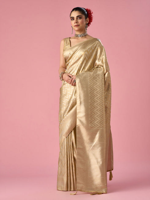 Mohey Cream Silk Banarasi Saree with Weave