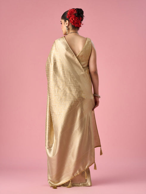 Mohey Cream Silk Banarasi Saree with Weave