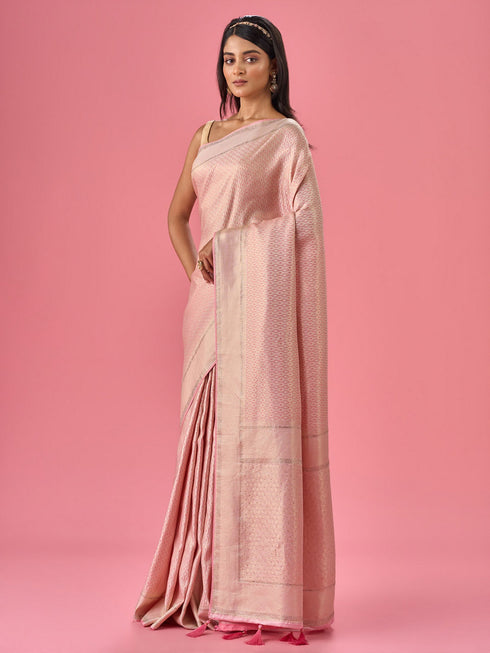 Mohey Sublime Pink Festivity Banarasi Saree