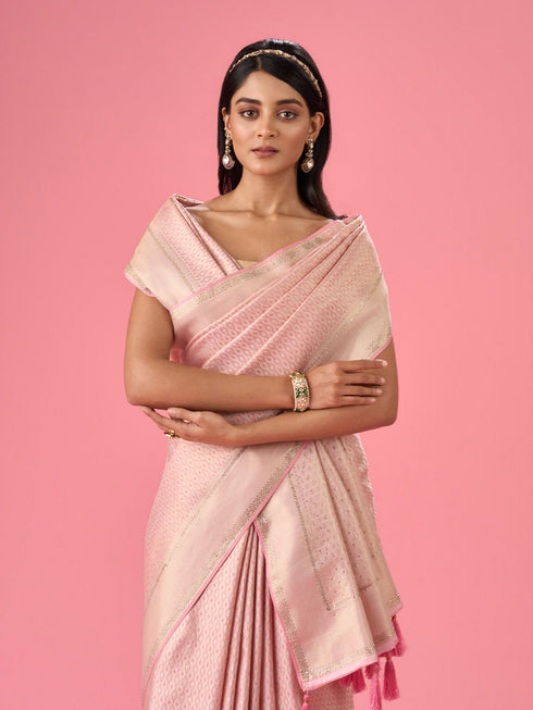 Mohey Sublime Pink Festivity Banarasi Saree