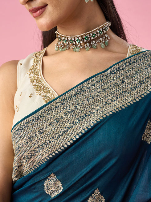 Mohey Blue Silk Saree with Zari Work