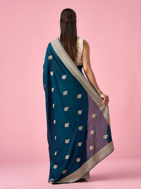 Mohey Blue Silk Saree with Zari Work
