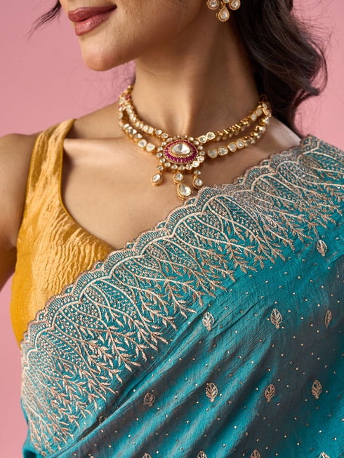 Mohey Green Silk Saree with Stone Work