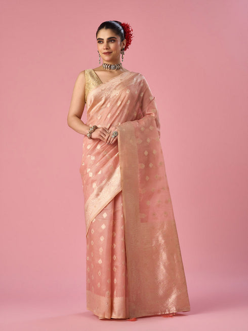 Mohey Light Pink Silk Saree with Weave Design