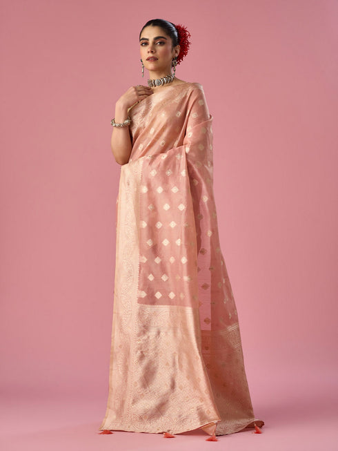 Mohey Light Pink Silk Saree with Weave Design