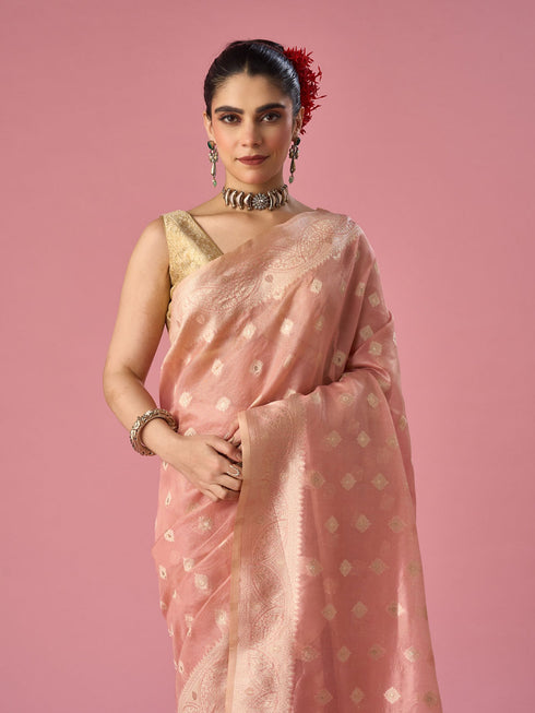 Mohey Light Pink Silk Saree with Weave Design