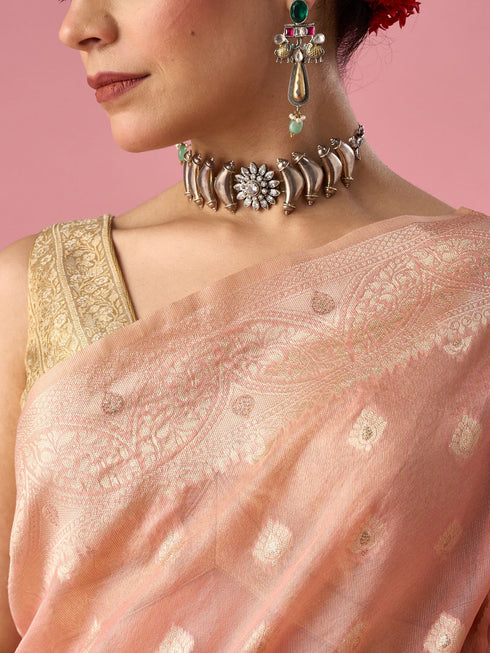 Mohey Light Pink Silk Saree with Weave Design