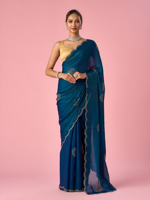 Mohey Green Organza Saree with Stone Work