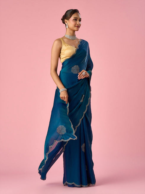 Mohey Green Organza Saree with Stone Work