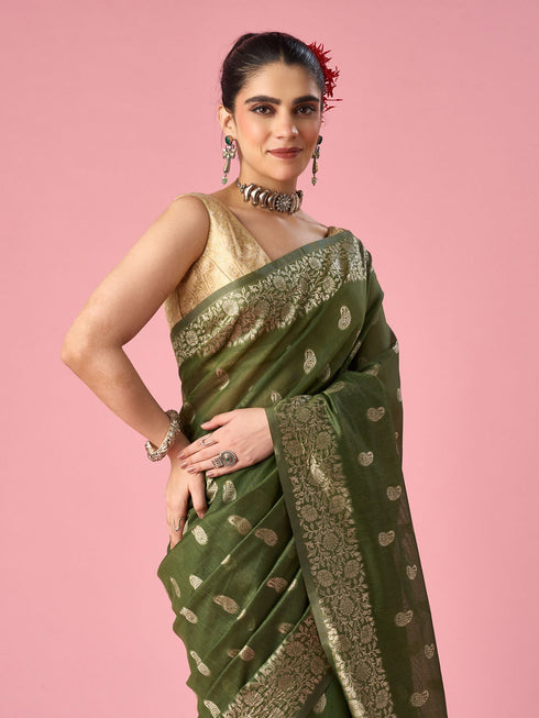 Mohey Green Silk Saree with Weave Design