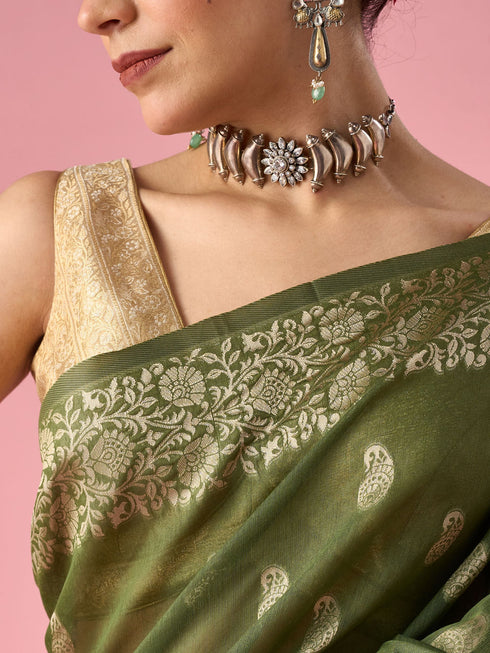 Mohey Green Silk Saree with Weave Design