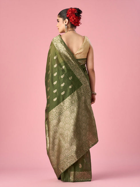 Mohey Green Silk Saree with Weave Design