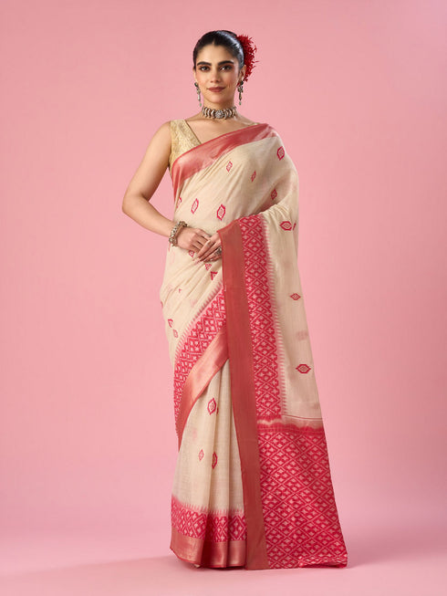 Mohey Pink Silk Saree with Weave Design