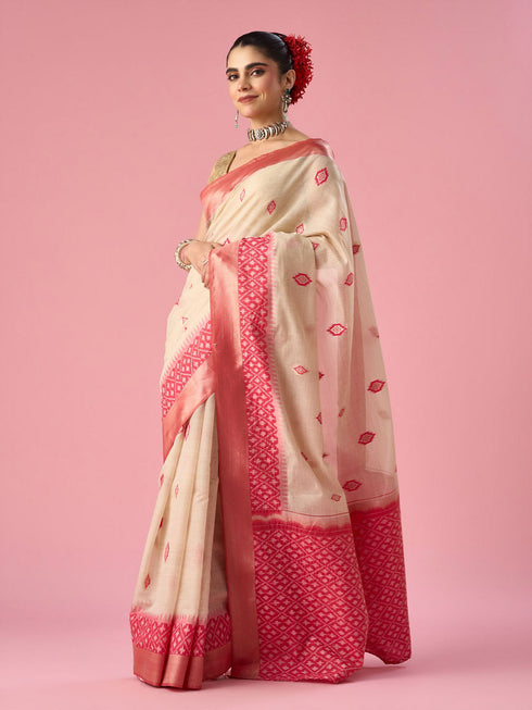 Mohey Pink Silk Saree with Weave Design