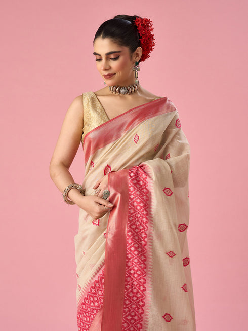Mohey Pink Silk Saree with Weave Design