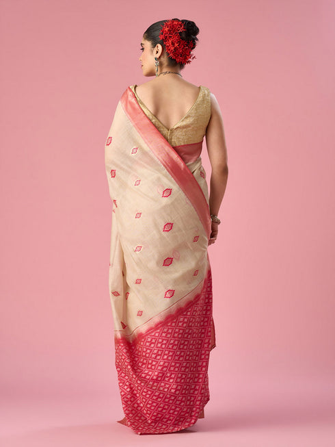 Mohey Pink Silk Saree with Weave Design