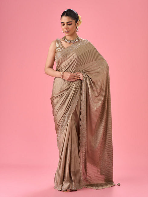 Mohey Beige Satin Celebration Saree