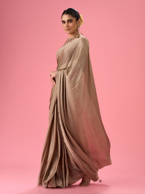 Mohey Beige Satin Celebration Saree