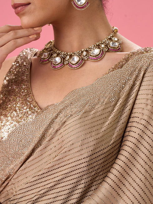Mohey Beige Satin Celebration Saree