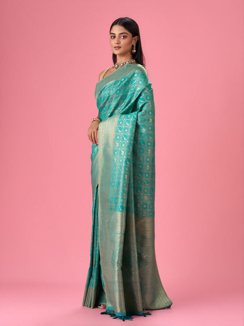 Mohey Lush Sea Green Elegance Saree