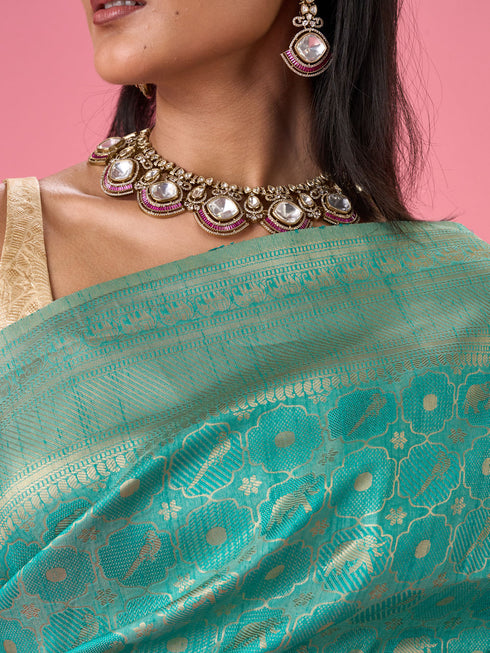 Mohey Lush Sea Green Elegance Saree