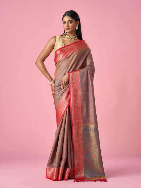 Mohey Peach Silk Saree with Weave Detail