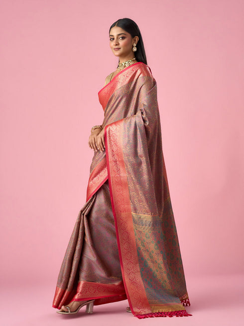 Mohey Peach Silk Saree with Weave Detail