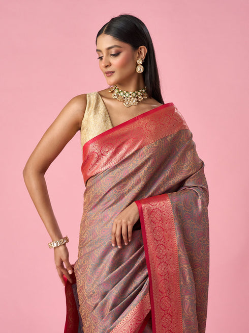 Mohey Peach Silk Saree with Weave Detail