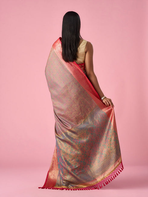 Mohey Peach Silk Saree with Weave Detail