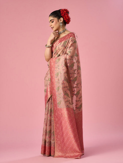 Mohey Pink Silk Saree with Weave Design