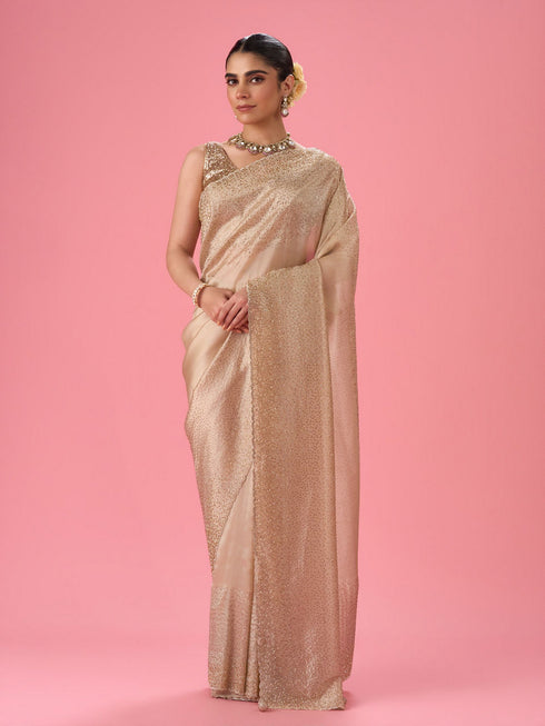 Mohey Beige Organza Saree with Cutdana Work