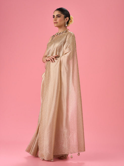 Mohey Beige Organza Saree with Cutdana Work