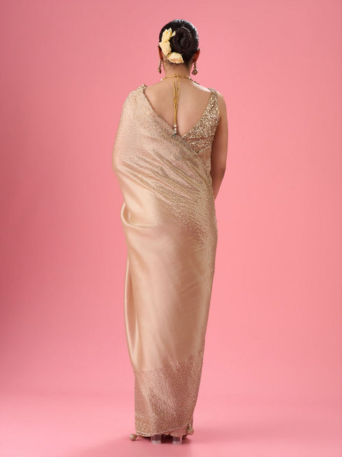 Mohey Beige Organza Saree with Cutdana Work