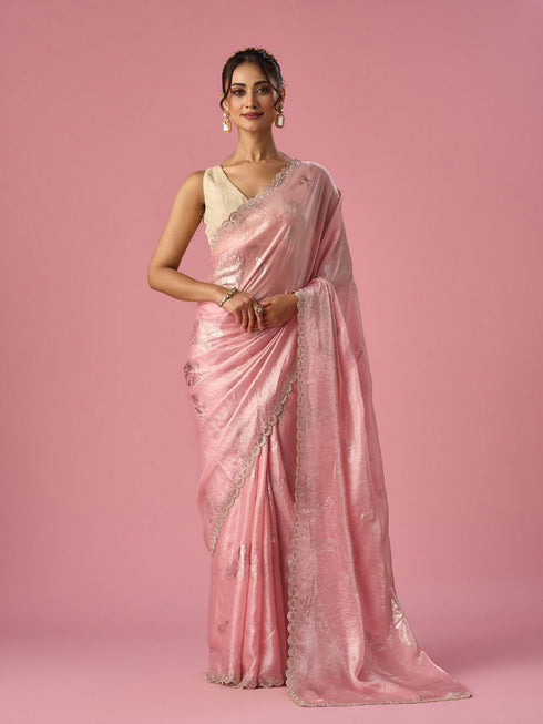 Mohey Pink Organza Saree with Stone Work