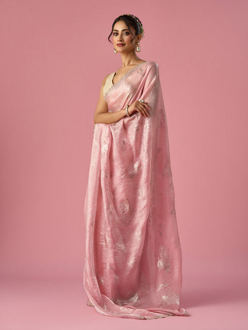 Mohey Pink Organza Saree with Stone Work