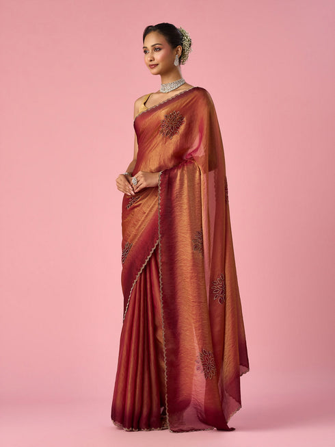 Mohey Pink Organza Printed Saree