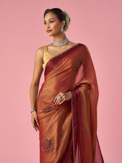 Mohey Pink Organza Printed Saree