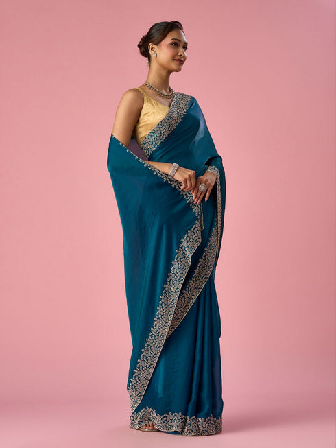 Mohey Rama Green Organza Saree with Stone Work