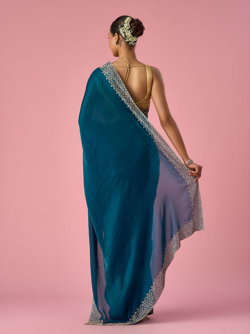 Mohey Rama Green Organza Saree with Stone Work