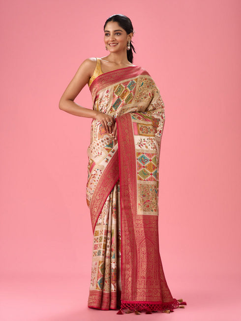 Mohey Cream Elegance Banarasi Saree