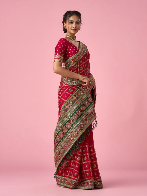 Mohey Pink Satin Saree with Zari Design