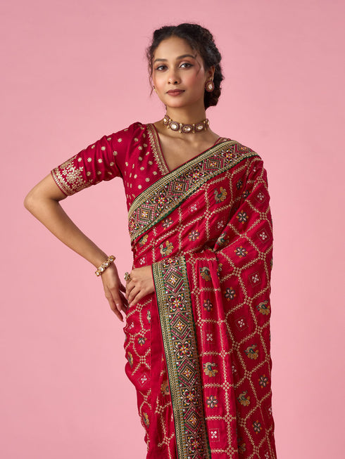 Mohey Pink Satin Saree with Zari Design
