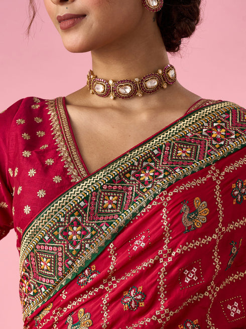Mohey Pink Satin Saree with Zari Design