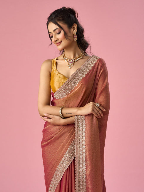 Mohey Pink Organza Saree with Stone Work