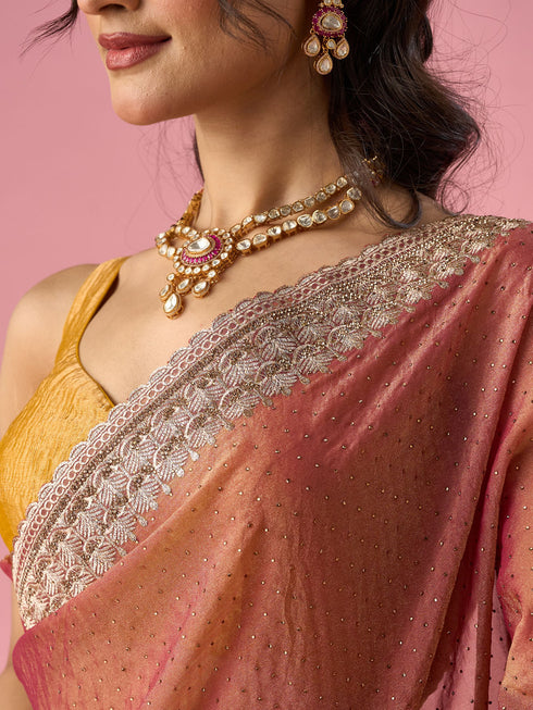 Mohey Pink Organza Saree with Stone Work