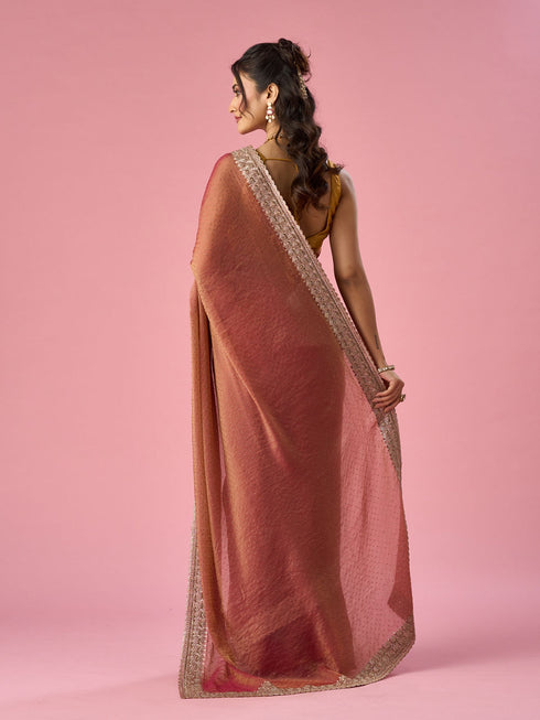 Mohey Pink Organza Saree with Stone Work
